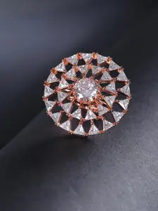 Priyaasi Rose Gold-Plated AD Studded Circular Handcrafted Adjustable Finger Ring
