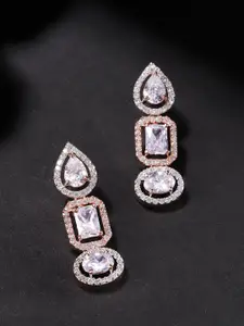 Priyaasi Rose Gold-Plated AD-Studded Handcrafted Geometric Drop Earrings