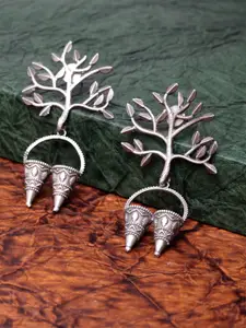PANASH Silver-Plated Oxidized Tree Shape Classic Drop Earrings