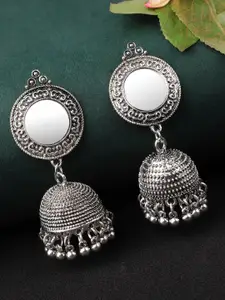 Rubans Women Oxidised Silver-Plated Handcrafted Feather Shaped Jhumkas