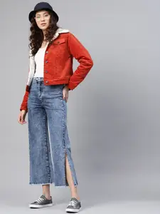 SASSAFRAS Women Blue Straight Fit Mid-Rise Clean Look Cropped Acid wash Jeans