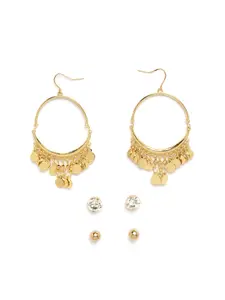 Shining Diva Fashion Set of 3 Gold-Toned Earrings