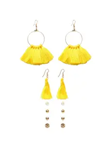 Shining Diva Fashion Set of 6 Gold-Toned  Yellow Contemporary Studs
