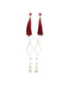 Shining Diva Fashion Set of 8 Gold-Toned  Red Contemporary Drop Earrings