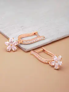 Priyaasi Rose Gold-Plated American Diamond Studded Floral Drop Earrings