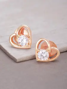 Priyaasi Rose Gold-Plated American Diamond Heart Shaped Studs