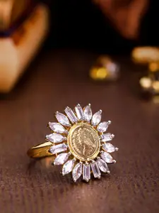 Priyaasi Gold-Plated CZ & AD-Studded Handcrafted Circular Adjustable Finger Ring