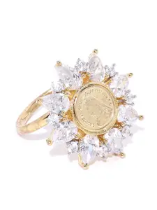 Priyaasi Gold-Plated AD-Studded Handcrafted Floral Shaped Adjustable Finger Ring