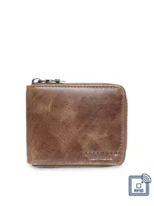 Teakwood Leathers Men Brown Solid Zip Around Leather Wallet