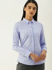 Allen Solly Woman Women Blue & White Slim Fit Striped Formal Shirt