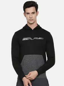 Proline Active Men Black & Grey Printed Hooded Sweatshirt