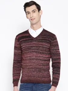 Blackberrys Men Burgundy & Black Self Striped Sweater
