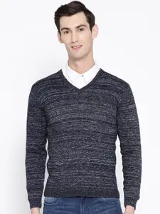 Blackberrys Men Navy Blue & Grey Self-Design Sweater