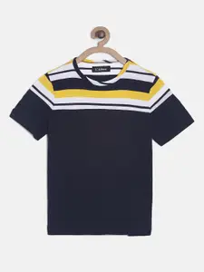 LAdore Boys Navy Blue Striped Round Neck Pure Cotton T-shirt