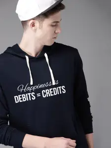 Campus Sutra Men Navy Blue Printed Hooded Sweatshirt