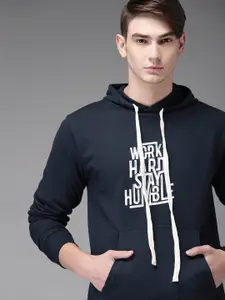 Campus Sutra Men Navy Blue Printed Hooded Sweatshirt