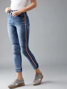 DOLCE CRUDO Women Blue Jogger Mid-Rise Clean Look Stretchable Joggers