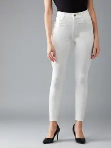 DOLCE CRUDO Women White Skinny Fit High-Rise Clean Look Stretchable Jeans