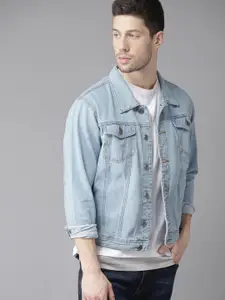 The Roadster Lifestyle Co Men Blue Solid Denim Jacket