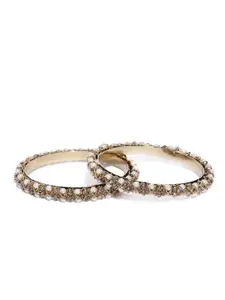 Priyaasi Set of 2 Off-White Antique Gold-Plated Beaded & Stone-Studded Handcrafted Bangles