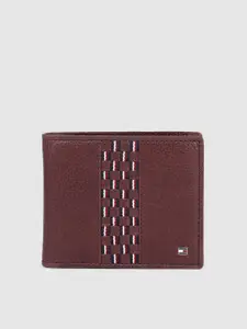 Tommy Hilfiger Men Burgundy Leather Self Design Two Fold Wallet