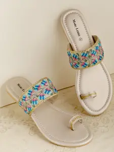 Marc Loire Women Blue & Pink Embroidered One Toe Flats