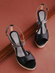 Marc Loire Women Black & Gunmetal-Toned Solid Heels