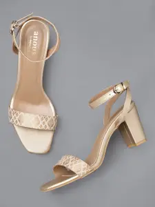 Anouk Women Gold-Toned & Off-White Woven Design Sandals