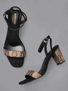 Anouk Women Black & Gold-Toned Woven Design Sandals