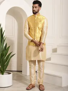 SOJANYA Men Gold-Toned & Yellow Kurta Set & Nehru Jacket
