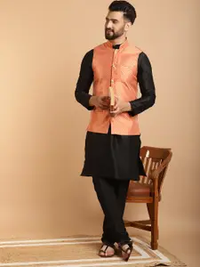 SOJANYA Men Black Self Design Kurta Set & Nehru Jacket