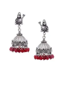 Silvermerc Designs Silver-Plated & Red Dome Shaped Jhumkas