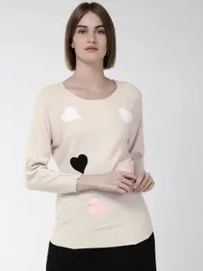 Fort Collins Women Cream-Coloured Self Design Acrylic Sweater