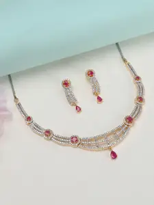 Rubans Women Gold-Plated Zircon Stone Studded Handcrafted Statement Necklace Set