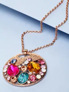 PANASH Gold-Plated Multicoloured Stone Pendant with Chain