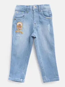 Palm Tree Boys Blue Regular Fit Mid-Rise Low Distress Stretchable Jeans