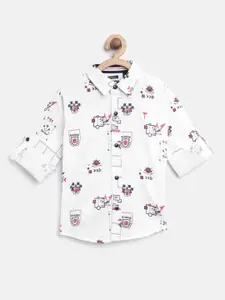 Palm Tree Boys White & Red Regular Fit Printed Casual Shirt