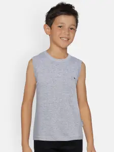 dongli Boys Grey Melange Solid Round Neck Pure Cotton T-shirt