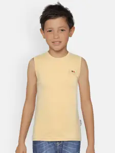 dongli Boys Beige Solid Round Neck Pure Cotton T-shirt