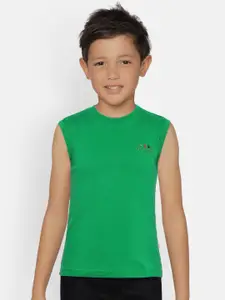 dongli Boys Green Solid Round Neck Sleeveless T-shirt