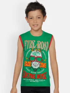 dongli Boys Green Printed Round Neck T-shirt