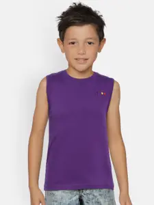 dongli Boys Purple Solid Round Neck Pure Cotton T-shirt