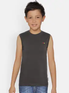 dongli Boys Grey Solid Round Neck Sleeveless T-shirt