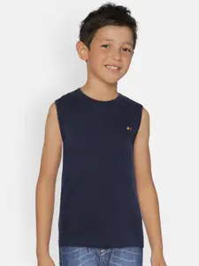 dongli Boys Navy Blue Solid Round Neck Sleeveless T-shirt