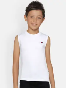 dongli Boys White Solid Round Neck Sleeveless T-shirt