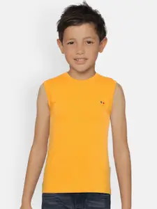 dongli Boys Yellow Solid Round Neck Sleeveless T-shirt