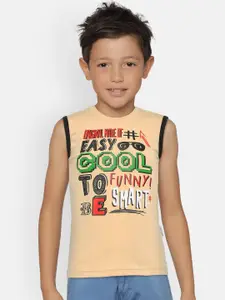 dongli Boys Beige Printed Round Neck Sleeveless T-shirt