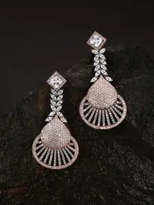Priyaasi Rose Gold-Toned Gunmetal-Plated AD-Studded Handcrafted Contemporary Drop Earrings