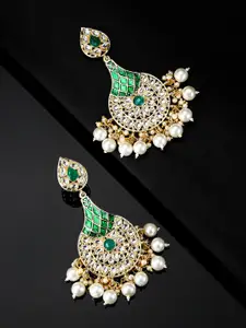 Priyaasi Green Gold-Plated Enamelled Handcrafted Kundan Studded Classic Drop Earrings