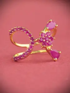 Priyaasi Magenta Gold-Plated AD Studded Handcrafted Finger Ring